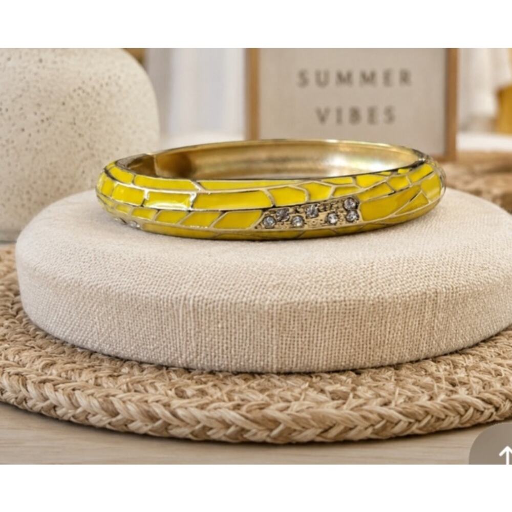Sequin Yellow Gold Rhinestone Hinge Bangle New